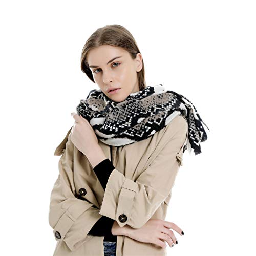 DIPOLA Damen Schal mit Doppeltem Verwendungs Zweck Muster Imitation Cashmere Schal Schlangenmuster Decke Grau Schwarz von DIPOLA