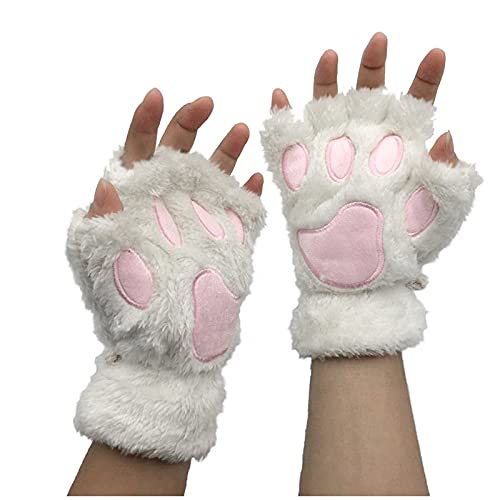 DIPT Frauen Bär Plüsch Katze Pfote Klaue Handschuhe Winter Faux Pelz Niedlichen Kätzchen Finger Handschuhe Handschuhe Weihnachten Halloween Für Frauen Mädchen Abdeckung Weibliche Handschuhe (Weiß) von DIPT