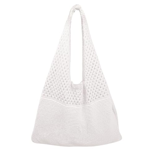 Häkel-Strandtasche, Sommer-Einkaufstasche für Damen, Strick-Mesh Schultertasche, Weiße Boho Handtasche für Reisen, Einkaufen, Schule & Arbeit Häkel-Strandtasche, Sommer-Einkaufstasche für Damen, Strick-Mesh Schultertasche, Weiße Boho Handtasche für Reisen, Einkaufen, Schule & Arbeit von DIPZO