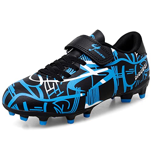 DIQUEQI Jungen Mädchen Fußballschuhe Stollen Fußballschuhe Professionelle Spikes Fußball Wettkampfschuhe Trainingsschuhe für Unisex Kinder, Schwarz Blau Fg, 38/38.5 EU von DIQUEQI