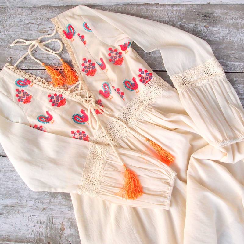 Boho Göttin Kleid, Langes Kleid Mit Stickerei, Baumwoll Maxi Kleid, Lange Länge Kleid, Boho von DIR69