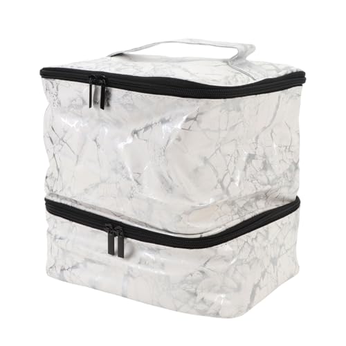 Nagellack -Organizer -Beutel Doppelschicht hohe Kapazität Wasser PU Leder einstellbar abnehmbarer Aufbewahrungskoffer für Nagelwerkzeuge und Make -up White Marmor 24 x 20 x 25 cm von DIRBAK