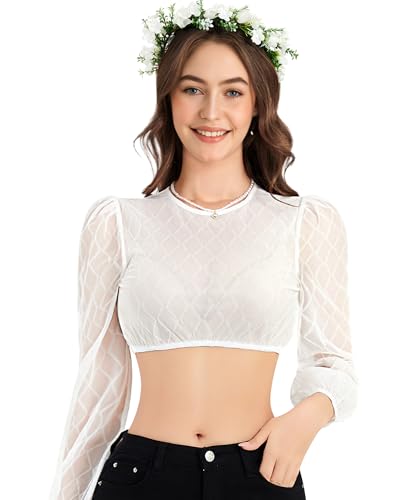 DIRNDLSTERN Bluse Damen Weiß - Dirndlbluse Langarm Trachtenbluse Elegant für Oktoberfest 36 von DIRNDLSTERN