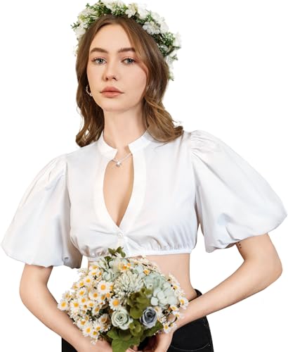 DIRNDLSTERN Bluse Damen Weiß - Dirndlbluse Puffärmel Trachtenbluse Modern Oktoberfest Outfit 34 von DIRNDLSTERN