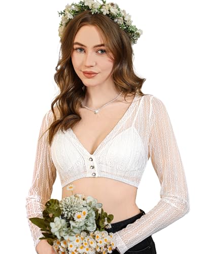 DIRNDLSTERN Damen Dirndlbluse Spitze Langarm - Weiß Bluse V-Ausschnitt Knopfleiste Trachtenbluse für Oktoberfest Größe 36 DIRNDLSTERN Damen Dirndlbluse Spitze Langarm - Weiß Bluse V-Ausschnitt Knopfleiste Trachtenbluse für Oktoberfest Größe 36 von DIRNDLSTERN