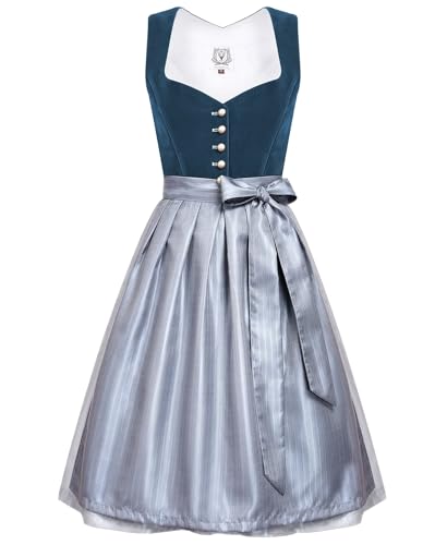 DIRNDLSTERN Damen Midi Blau - Dirndlkleid Samt Trachtenmode Kleid mit Dirndlschürze Trachtenkleid für Oktoberfest 44 von DIRNDLSTERN