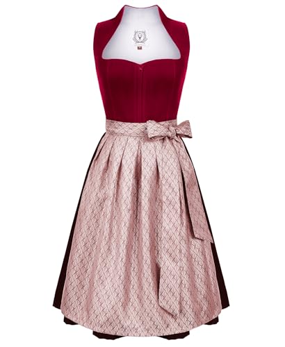 DIRNDLSTERN Damen Midi Rot - Elegantes Trachtenkleid Samt Plissee Schürze Perfekt für Oktoberfest 42 von DIRNDLSTERN