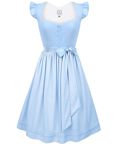 DIRNDLSTERN Damen Midi Trachtenkleid - Dirndlkleid Hellblau Trachtenmode Kleid mit Klettverschluss Flügelärmel 40 von DIRNDLSTERN