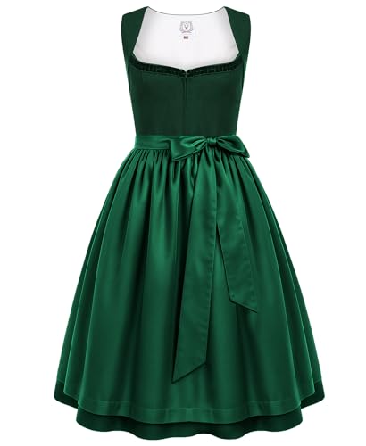 DIRNDLSTERN Damen Trachtenrock Grün - Midi Trachtenkleid für Oktoberfest Leinen Dirndlkleid mit Dirndlschürzen 38 von DIRNDLSTERN