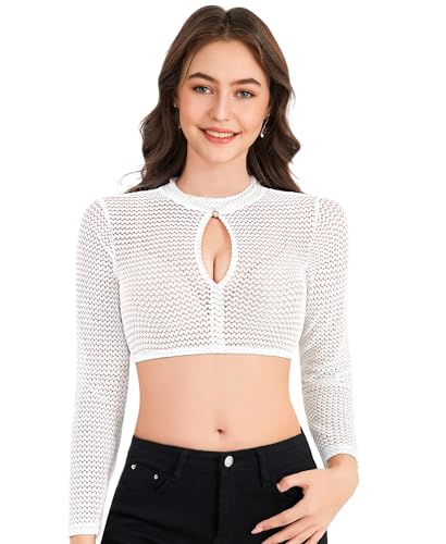 DIRNDLSTERN Dirndlbluse Damen Langarm Weiß - Trachtenbluse Spitze Bluse mit Tropfen-Ausschnitt für Oktoberfest 40 von DIRNDLSTERN