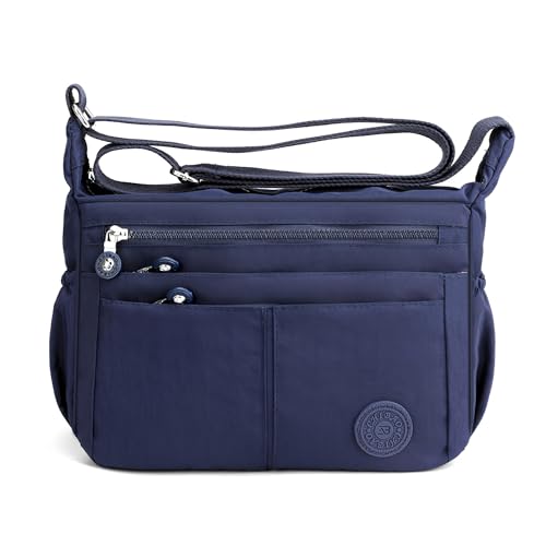 DIRRONA Umhängetasche Damen Groß - Leicht Wasserdicht Nylon Handtasche Damen Mit Vielen Fächern Schultertasche Für Arbeit Freizeit Reisen Und City Trips Marineblau von DIRRONA