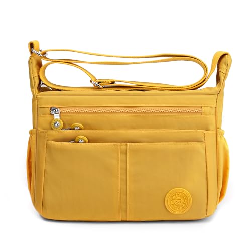 DIRRONA Umhängetasche Damen Groß - Leicht Wasserdicht Nylon Handtasche Damen Mit Vielen Fächern Schultertasche Für Arbeit Freizeit Reisen Und City Trips Sonniges Gelb von DIRRONA