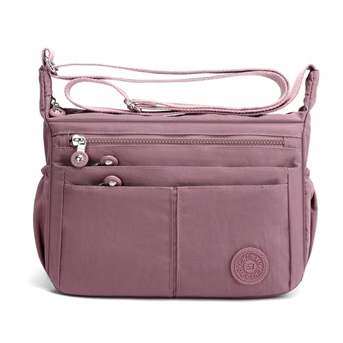 DIRRONA Umhängetasche Damen Groß - Leicht Wasserdicht Nylon Handtasche Damen Mit Vielen Fächern Schultertasche Für Arbeit Freizeit Reisen Und City Trips Staubrosa von DIRRONA