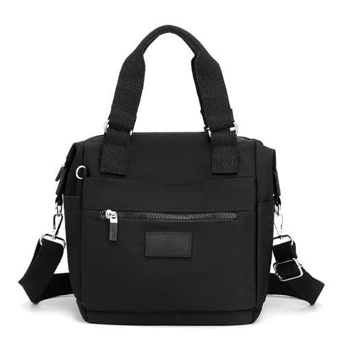 DIRRONA Beiläufig Damen Umhängetasche Multi Pocket Multi Fach Crossbody Bag Mittelgroße Umhängetasche Aus Wasserdicht Nylon Reisen Schule Täglicher Gebrauch Damentasche Schwarz von DIRRONA