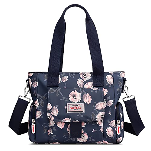 DIRRONA Bunte Damenhandtaschen Modedruck Umhängetasche Multi Pocket Multi Fach Crossbody Bag Beiläufig Umhängetasche Aus Wasserdicht Nylon Reisen Schule Täglicher Gebrauch Damentasche Blau E von DIRRONA