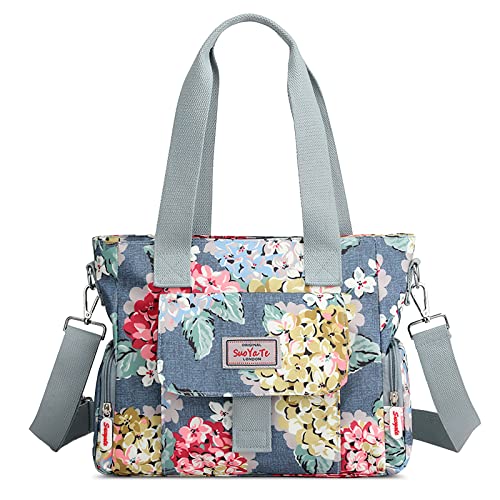 DIRRONA Bunte Damenhandtaschen Modedruck Umhängetasche Multi Pocket Multi Fach Crossbody Bag Beiläufig Umhängetasche Aus Wasserdicht Nylon Reisen Schule Täglicher Gebrauch Damentasche Blau I von DIRRONA