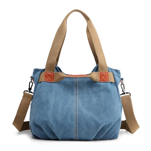 DIRRONA Casual Damen Segeltuch Umhängetasche Groß Kapazität Handtasche Reise Schultertasche Multifunktions Damentasche Damen Segeltuch Tasche Blaues A von DIRRONA