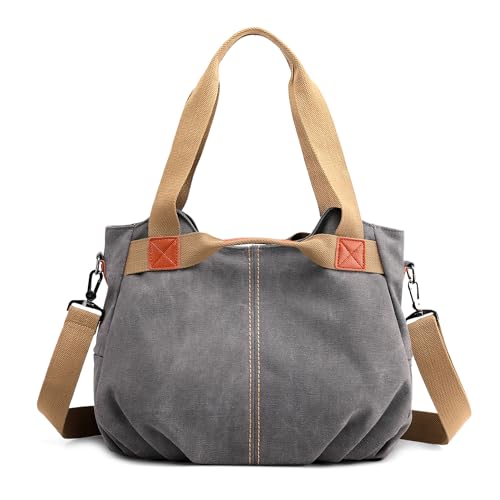 DIRRONA Casual Damen Segeltuch Umhängetasche Groß Kapazität Handtasche Reise Schultertasche Multifunktions Damentasche Damen Segeltuch Tasche Grau von DIRRONA