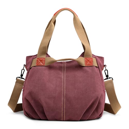 DIRRONA Casual Damen Segeltuch Umhängetasche Groß Kapazität Handtasche Reise Schultertasche Multifunktions Damentasche Damen Segeltuch Tasche Lila von DIRRONA