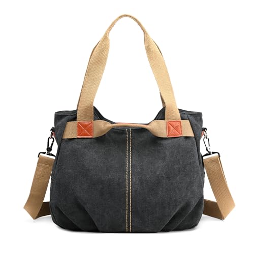 DIRRONA Casual Damen Segeltuch Umhängetasche Groß Kapazität Handtasche Reise Schultertasche Multifunktions Damentasche Damen Segeltuch Tasche Schwarz von DIRRONA