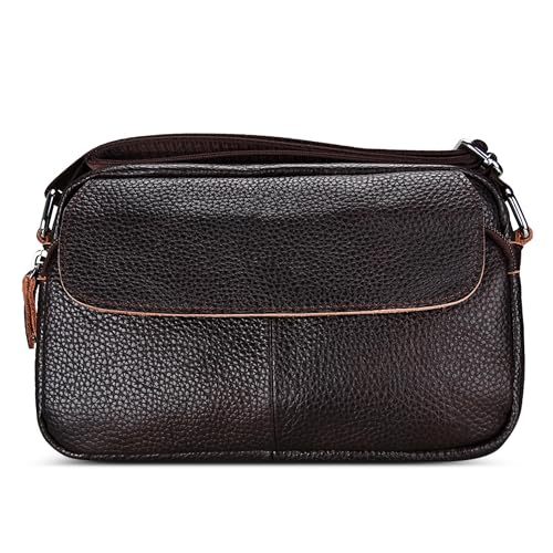 DIRRONA Damen Echtes Leder Umhängetasche Mode Retro Mittel Crossbody Bag Handtasche Täglich Casual Reisen Messenger Umhängetaschen Dating Arbeiten Party Elegant Umhängetaschen Braun A von DIRRONA
