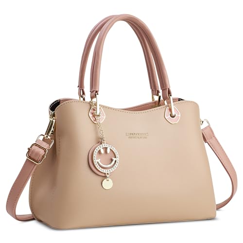 DIRRONA Damen Elegante Handtasche Mode Umhängetasche Pu Leder Wasserdicht Crossbody Bag Täglich Lässige Reisen Dating Arbeiten Party Frauen Schultertasche mit Smiley Anhänger Rosa von DIRRONA