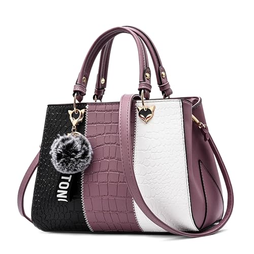 DIRRONA Damen Handtasche, PU Leder Handtasche mit Farbblock-Design und elegantem Anhänger, stilvolle Schultertasche & Umhängetasche für Arbeit, Reisen und Freizeit Mystisches Lila von DIRRONA