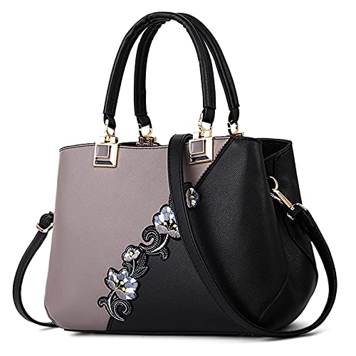 DIRRONA Handtasche Damen Groß – Umhängetasche & Tote Bag mit Blumenstickerei und Pom-Pom-Dekoration, ideal für Arbeit und Freizeit, Reisen oder Urlaub, Büro sowie Abendanlässe und Hochzeiten von DIRRONA