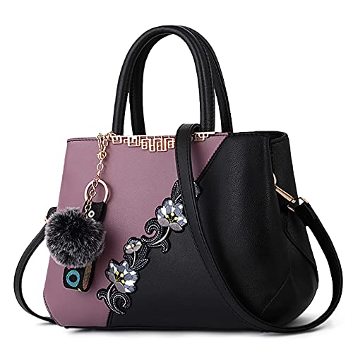DIRRONA Handtasche Damen Groß – Umhängetasche & Tote Bag mit Blumenstickerei und Pom-Pom-Dekoration, ideal für Arbeit und Freizeit, Reisen oder Urlaub, Büro sowie Abendanlässe und Hochzeiten von DIRRONA