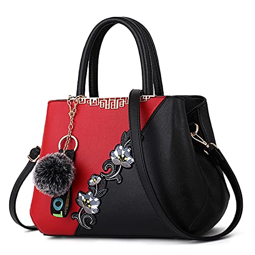 DIRRONA Handtasche Damen Groß – Umhängetasche & Tote Bag mit Blumenstickerei und Pom-Pom-Dekoration, ideal für Arbeit und Freizeit, Reisen oder Urlaub, Büro sowie Abendanlässe und Hochzeiten von DIRRONA