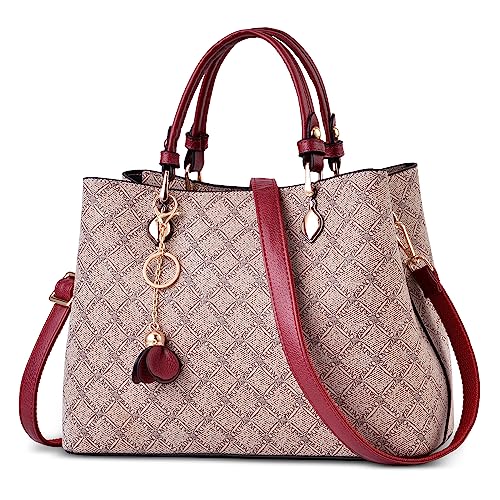 DIRRONA Damen Handtasche Mode Große Schultertasche Travelling Crossbody Tasche Casual Umhängetaschen Party Hochzeit Tasche Pu Leder Top Griff Tasche Mehrere Taschen Damenhandtaschen Burgund B von DIRRONA
