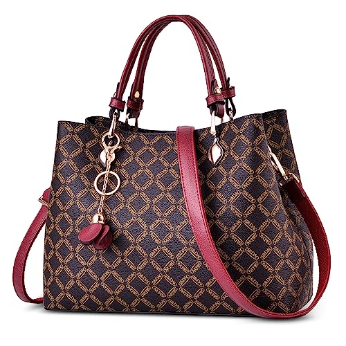 DIRRONA Damen Handtasche Mode Große Schultertasche Travelling Crossbody Tasche Casual Umhängetaschen Party Hochzeit Tasche Pu Leder Top Griff Tasche Mehrere Taschen Damenhandtaschen Burgunderrot A von DIRRONA