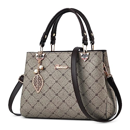 DIRRONA Damen Handtasche Mode Schultertasche Casual Umhängetasche PU Leder Tasche Shopper Party Top Tragetasche Eleganter Druck Frauen Henkeltaschen Grau A von DIRRONA