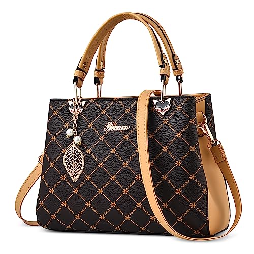 DIRRONA Damen Handtasche Mode Schultertasche Casual Umhängetasche PU Leder Tasche Shopper Party Top Tragetasche Eleganter Druck Frauen Henkeltaschen Khaki von DIRRONA