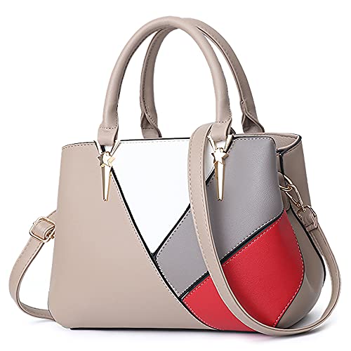 DIRRONA Damen Handtasche Mode Umhängetasche Groß Kapazität Zwanglos Schultertasche Wasserdicht PU Leder Reise Ferien Taschen Mode Shopper Tasche Einkaufstasche 4 Farbiges Patchwork Design von DIRRONA