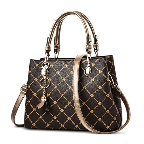 DIRRONA Damen Handtasche Retro Druck Damen Shopper Umhängetasche Lässig Tote Bag PU Leder Grosse Kapazität Crossbody Tasche Mode Ornamente Golden A von DIRRONA
