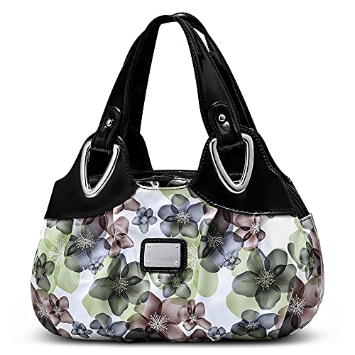DIRRONA Damen Handtasche Schultertasche Kompakt Tragetasche Lässige Handgelenktasche Wasserdicht PU Leder Damenhandtasche Blume Grün + Schwarz DIRRONA Damen Handtasche Schultertasche Kompakt Tragetasche Lässige Handgelenktasche Wasserdicht PU Leder Damenhandtasche Blume Grün + Schwarz von DIRRONA
