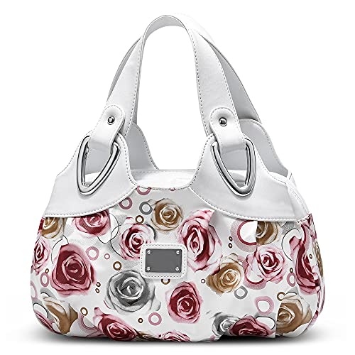 DIRRONA Damen Handtasche Schultertasche Kompakt Tragetasche Lässige Handgelenktasche Wasserdicht PU Leder Damenhandtasche Blume Rosa A von DIRRONA