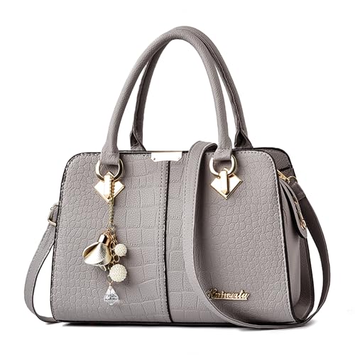 DIRRONA Damen Handtasche Umhängetasche Groß Kapazität Beiläufig Frauen Schultertasche PU Leder Einkauf Damen Multifunktionale Schultertasche Grau B von DIRRONA