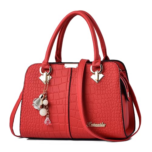 DIRRONA Damen Handtasche Umhängetasche Groß Kapazität Beiläufig Frauen Schultertasche PU Leder Einkauf Damen Multifunktionale Schultertasche Rotes B von DIRRONA