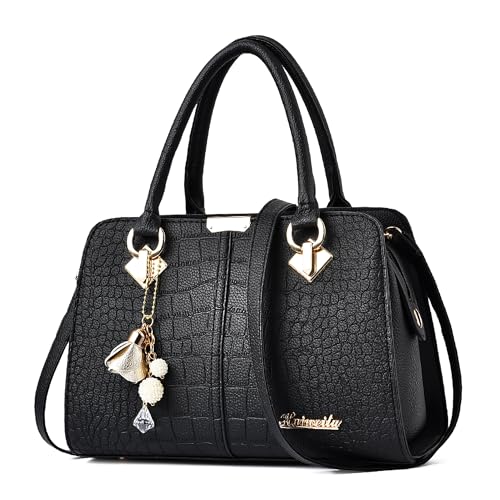 DIRRONA Damen Handtasche Umhängetasche Groß Kapazität Beiläufig Frauen Schultertasche PU Leder Einkauf Damen Multifunktionale Schultertasche Schwarz B von DIRRONA