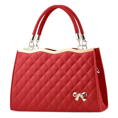 DIRRONA Damen Handtasche Verspielt Süß Damen UmhäNgetasche Schleifendekoration Frauen Schulterbeutel Shopper Tote Reise Henkeltasche Pu Leder Crossbody Bag Elegant Citytasche Rot von DIRRONA