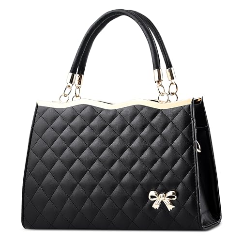 DIRRONA Damen Handtasche Verspielt Süß Damen UmhäNgetasche Schleifendekoration Frauen Schulterbeutel Shopper Tote Reise Henkeltasche Pu Leder Crossbody Bag Elegant Citytasche Schwarz von DIRRONA