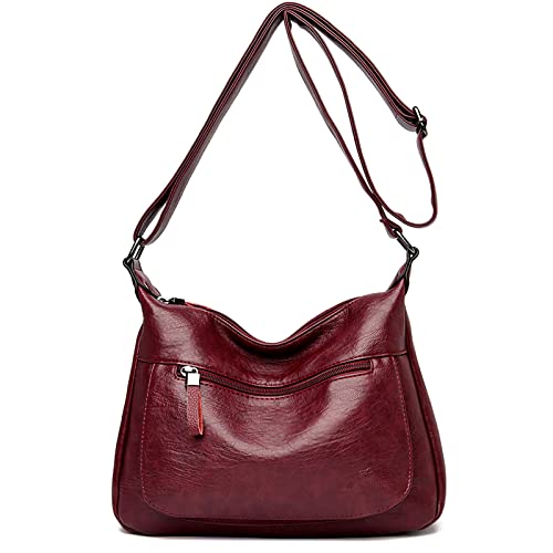 DIRRONA Damen Mode Elegant Umhängetasche Damen Messenger Wasserdicht PU Leder Frauentasche Geeignet Reise Arbeiten Täglicher Gebrauch Rot von DIRRONA