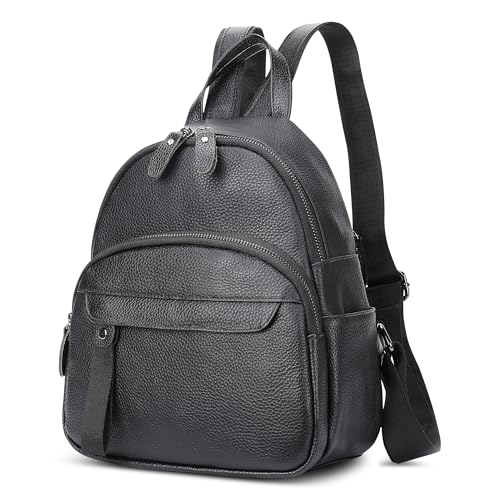 DIRRONA Damen Mode Rucksack Echtes Leder Damen Rucksack Freizeit Cityrucksack Wasserdichte DamenrucksäCke Kleine Reise Anti-Diebstahl Rucksack Damen Multifunktional Schultertaschen Schwarz von DIRRONA