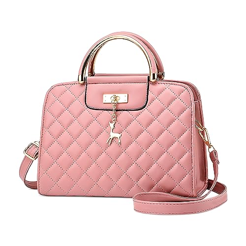 DIRRONA Damen Mode Umhängetasche Casual Reisen Crossbody Bag Pu Leder Party Arbeiten Dating Handtasche Shopper Umhängetasche Schultertasche Für Frauen Mit Niedlich Hirschanhänger Rosa von DIRRONA