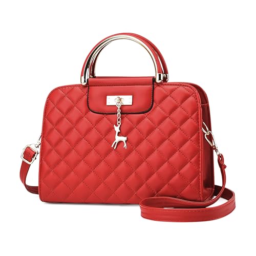 DIRRONA Damen Mode Umhängetasche Casual Reisen Crossbody Bag Pu Leder Party Arbeiten Dating Handtasche Shopper Umhängetasche Schultertasche Für Frauen Mit Niedlich Hirschanhänger Rot von DIRRONA