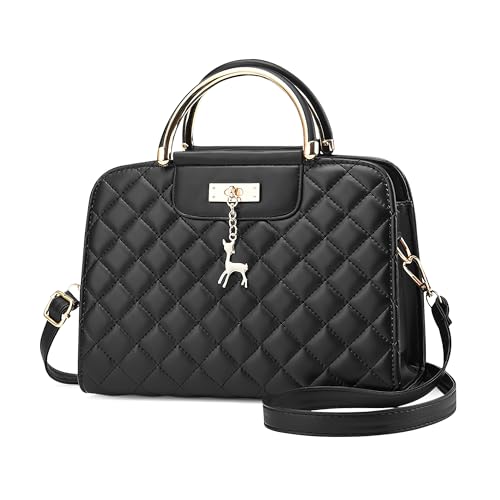 DIRRONA Damen Mode Umhängetasche Casual Reisen Crossbody Bag Pu Leder Party Arbeiten Dating Handtasche Shopper Umhängetasche Schultertasche Für Frauen Mit Niedlich Hirschanhänger Schwarz von DIRRONA