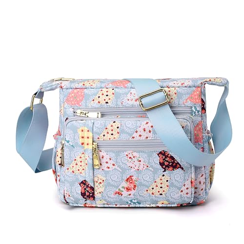 DIRRONA Damen Mode Umhängetasche Casual Travelling Crossbody Tasche Mittel Wasserdicht Nylon Schultertasche Einkaufen Frauen Messenger Bag Arbeiten Sport Urlaub Messengertasche Hellblau A von DIRRONA