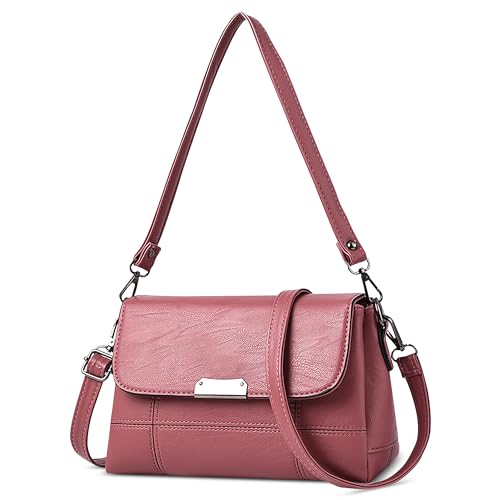 DIRRONA Damen Mode Umhängetasche Pu Leder Achseltaschen Klein Crossbody Bag Lässige Handtasche für Reisen Dating Arbeiten Party Frauen Schultertasche mit 2 Schultergurte Rot B von DIRRONA